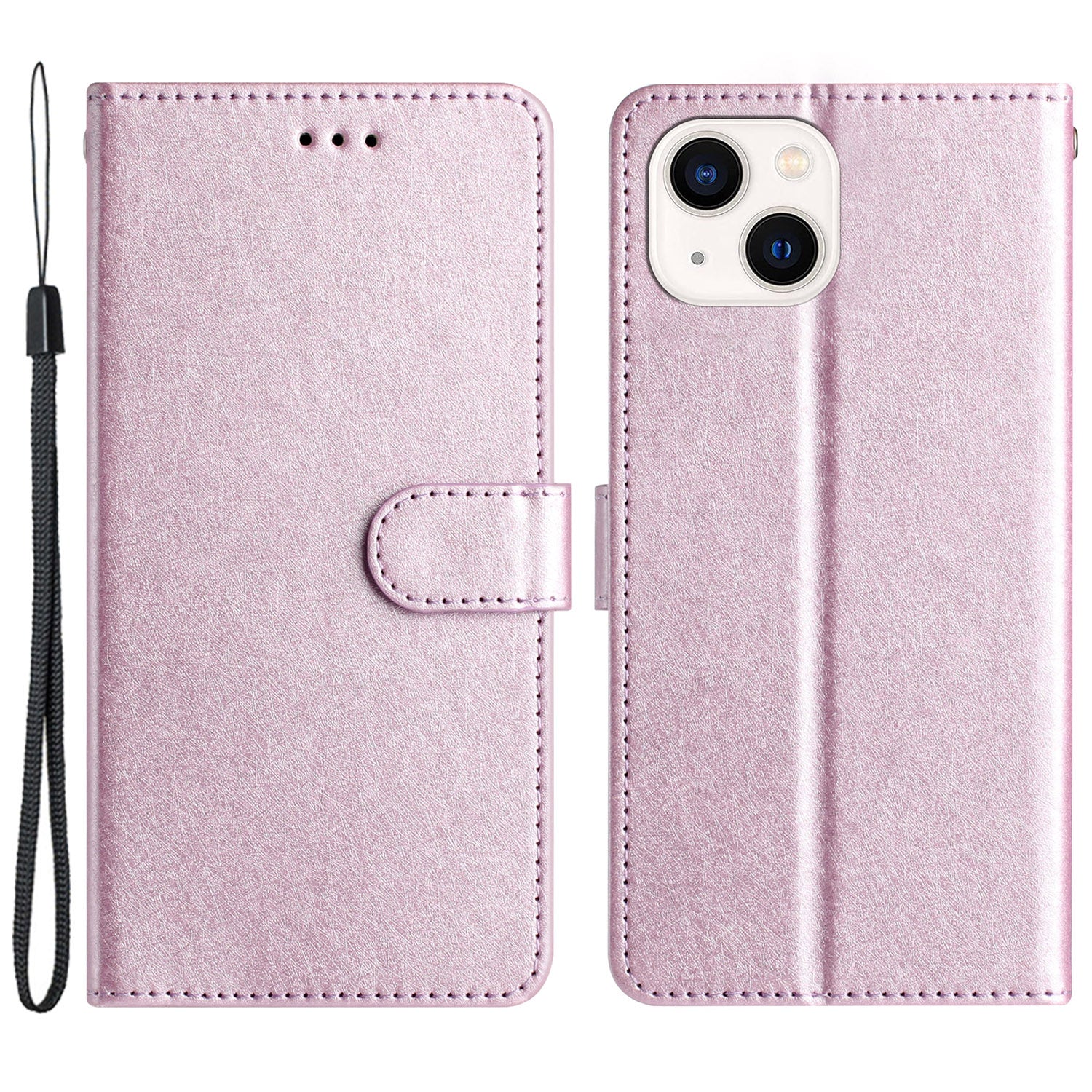 Phone Stand Cover for iPhone 14 PU Leather Silk Texture Fully Wrapped Wallet Case with Wrist Strap Phone Stand Cover for iPhone 14 PU Leather Silk Texture Fully Wrapped Wallet Case with Wrist Strap